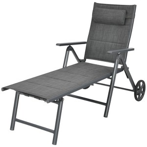 Tangkula Patio Chaise Lounge Chair Outdoor Reclining Chair w/Neck Pillow & Wheels Gray - 1 of 4