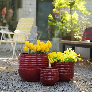 Okak 3PCS Handmade Glazed Ceramic Planter with Horizontal Ribbed ...