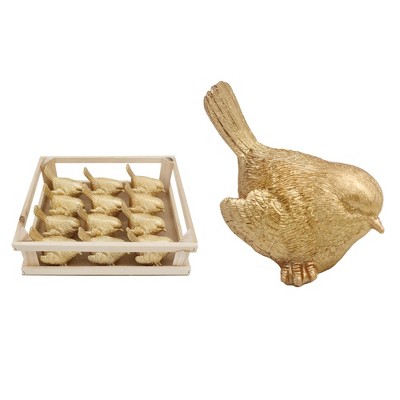 Transpac Mini Resin Gold Birds in Crate S/12 Home Decorations Spring