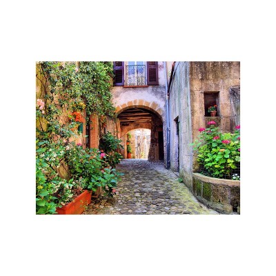 Cottage Garden West of The Wind Arched Entry Brown, Green, Pink 40 x 30 Inch Waterproof Gallery Wrapped Canvas, Outdoor Garden, Yard, Patio All