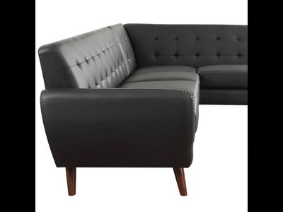 Gray Faux Leather Tufted Two-Piece Sectional Sofa with Wood Legs