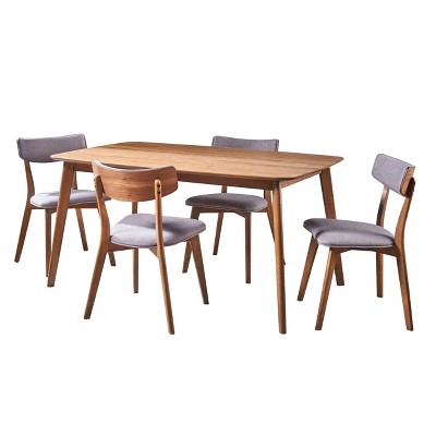 5pc Alma Mid Century Wood Dining Set Walnut/dark Gray - Christopher ...