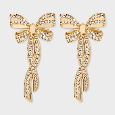 SUGARFIX by BaubleBar Crystal Bow Statement Earrings - Gold: Zinc Material, Post Closure, 2.3" Length, 1.2" Width