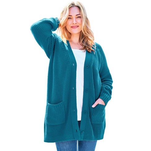 Woman Within Women s Plus Size Button front Shaker Cardigan 2x Deep Teal Target
