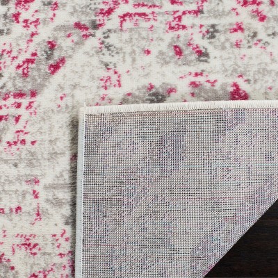 Ivory and Pink Synthetic Medallion Runner Rug, 2' x 8'