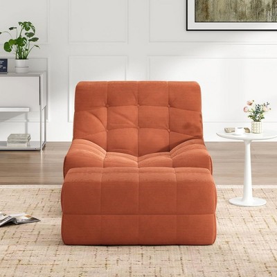 SEVOBAL Sofa Bean Bag Chair for Adults with Ottoman Oversized Beanbag Chair Comfy Lazy Sofa Hip Support Living Room Bedroom, Orange, 38.6"*33.1"*28"