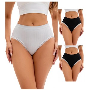 INSPIRE CHIC 3 Packs Women's Lace Trim Underwear Mid-Waisted Butt Lifter No Trace Briefs Panties - 1 of 4