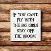 Slickblue Funny Witch Quote Wood Sign – “Stay Off the Broom” Saying, 7x7 Rustic Knotty Pine Wall Art - 2 of 3