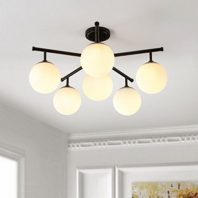 Briette 26" Black and Gold Glass Drum LED Flush Mount