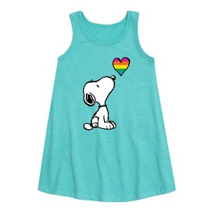 - Peanuts - Snoopy Rainbow Heart Graphic Sleeveless Aline Dress - 1 of 4