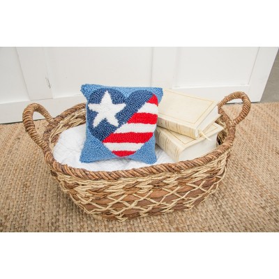 Patriotic American Flag Hooked Square Throw Pillow