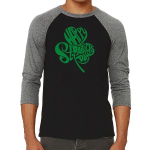 LA Pop Art Men's Raglan Baseball Word Art T-shirt - St. Patrick's Day Shamrock - 1 of 4