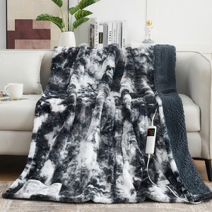 Inhand Heated Blanket Electric Throw - 50"x60" Tie-dyed Flannel Heating Blanket Throw Auto-Off 10 Heat Level Over-Heat Protection - 1 of 4