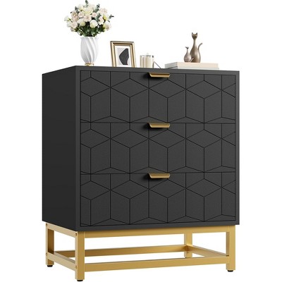 Dresser for Bedroom, 3 Drawer Dresser with Metal Legs, Wood Dressers Chest Organizer with Storage