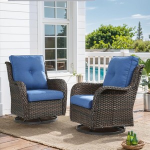 SUGOLD Outdoor Swivel Rocker Wicker Patio Chairs All-Weather Set of 2, Rattan Rocking Chair Furniture All-Weather Set(Brown,Blue), Ideal for Deck, Por - 1 of 1