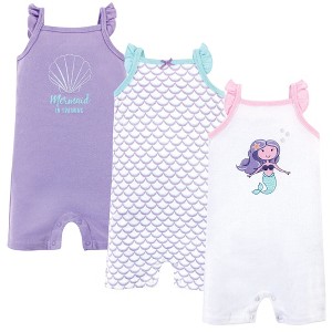 Hudson Baby Infant Girl Cotton Rompers 3pk, Mermaid - 1 of 4