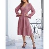 Women's Casual Wrap V Neck Midi Dress Long Sleeve Smocked Waist Tiered A Line Pleated Flowy Long Dress - 3 of 4