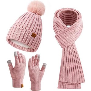 ZUPPAD Womens Long Scarf Gloves and Hat Set Cold Weather Hat Scarf Glove Set for Women Winter Beanie Hats with Pom Pom Hat and Glove Sets - 1 of 4
