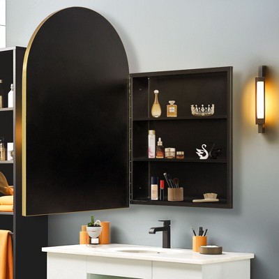 Gold Arched Metal Medicine Cabinet with Shatterproof Mirror