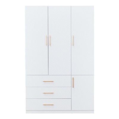Keloyid White Wood 47.24 in. Armoire with 3 Drawers, 3 Shelves and Hanging Rods