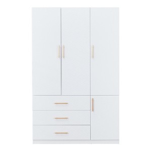 Keloyid White Wood 47.24 in. Armoire with 3 Drawers, 3 Shelves and Hanging Rods - 1 of 4