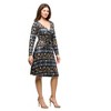 24seven Comfort Apparel Long Sleeve Wrap Dress with Belt in Brown Blue Geometric Print - 2 of 4