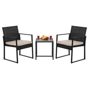 BestMassage Patio Furniture 3-Piece Rattan Set - Rocking Chairs and Coffee Table, Khaki - 1 of 4