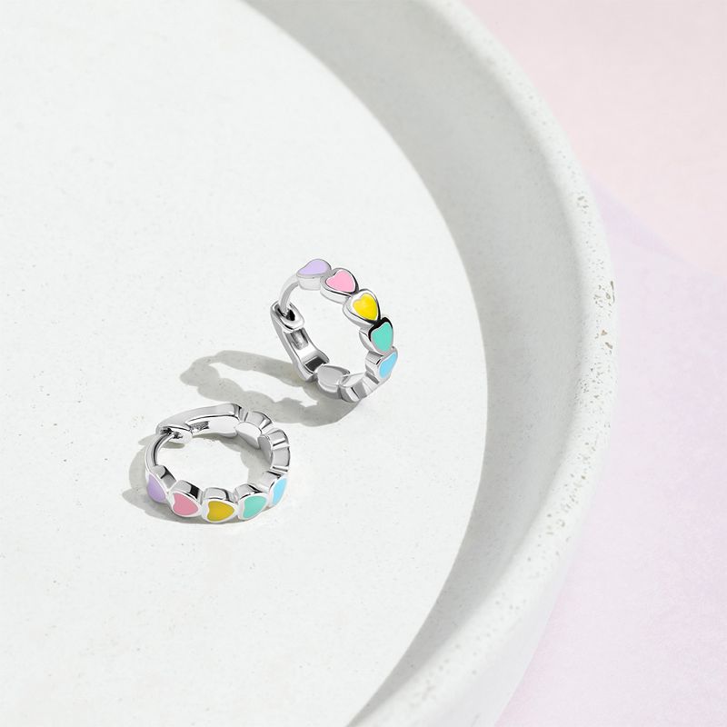 Girls' Heart Cascade Huggie Hoop Sterling Silver Earrings - In Season Jewelry, 5 of 8
