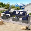 6-Piece Outdoor Wicker Sectional Sofa, Rattan Patio Conversation Furniture Set with Corner Table & Tempered Glass Coffee Table - ModernLuxe - 2 of 4