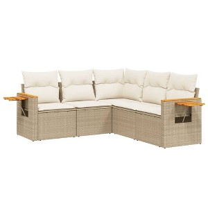 vidaXL 5 Piece Patio Sofa Set with Cushions Beige Poly Rattan - Beige and Cream Without Table - 1 of 4