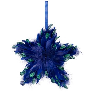 Northlight Plush Glittery Peacock Feather Star Shaped Christmas Ornament - 9" - Blue - 1 of 4