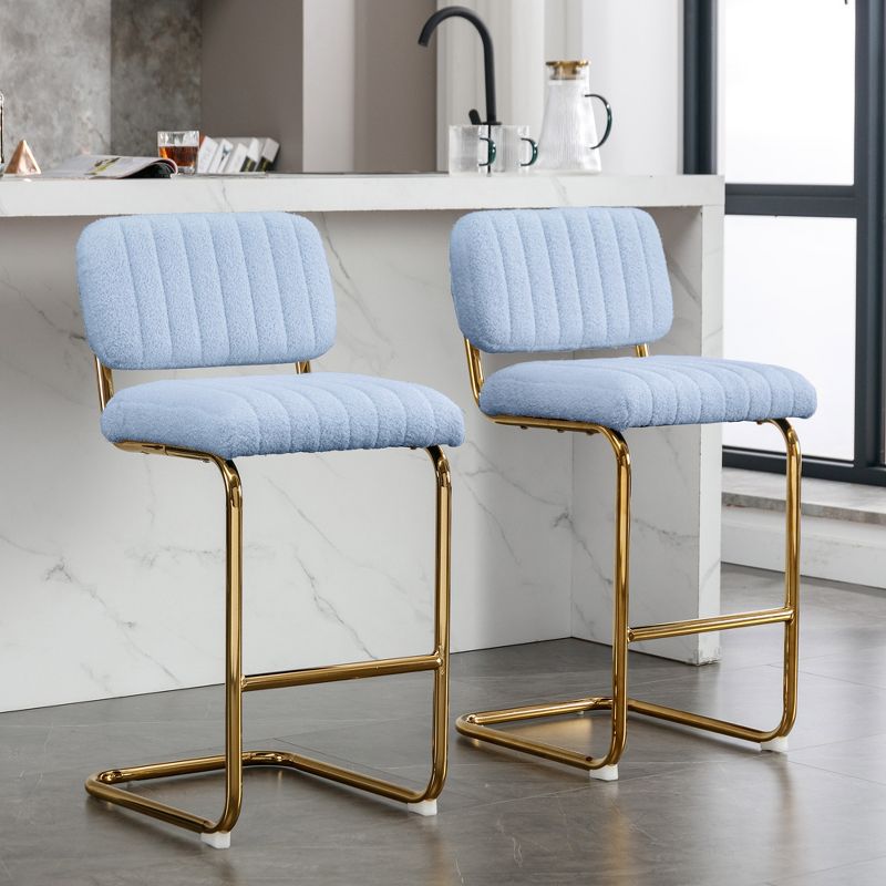 Set of 2 Mid-Century Style Kitchen Counter High Bar Stools with Metal Base - ModernLuxe, 1 of 11