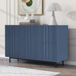 2-Door Wave Pattern Sideboard with 2 Drawers, Storage Cabinet with Adjustable Shelves 4M - ModernLuxe - 1 of 4