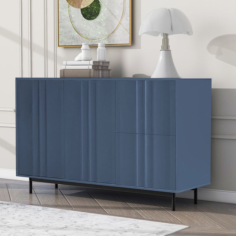 2-Door Wave Pattern Sideboard with 2 Drawers, Storage Cabinet with Adjustable Shelves 4M - ModernLuxe, 1 of 11