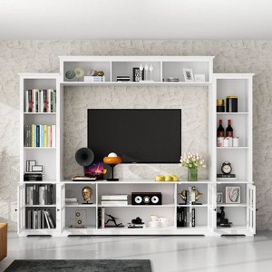 FUFU&GAGA 102'' Large Storage TV Stand,Wall Unit TV Console,Modular Entertainment Center with Hutch,Glass Door,Adjustable Shelves - 1 of 4