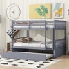 Whisen Full Over Full Rubber Wood Bunk Bed with Trundle, Ladder and Guardrails, Convertible to 2 Full Size Beds - 3 of 4