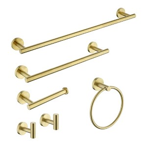 6-Pieces Stainless Steel Wall Mounted Bathroom Hardware Set with Hand Towel Bar Toilet Paper Holder and Robe Towel Hooks - 1 of 1