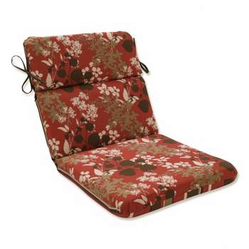 Outdoor Reversible Rounded Corners Chair Cushion - Brown/Red Floral/Stripe - Pillow Perfect