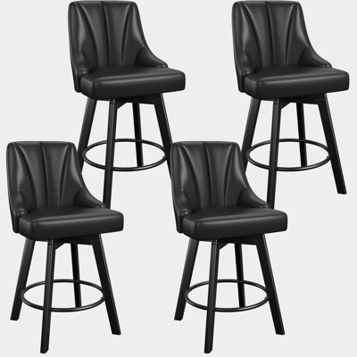 Gikpal Swivel Bar Stools, 24" Counter Height Bar Stools Set of 4, Fabric Upholstered Counter Bar Stools with Solid Wood Legs for Kitchen Island, Black