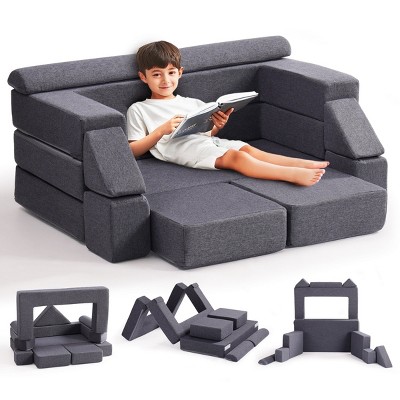 ROBOTIME Sofas Kids Couch Toddler Couch Kid Sofa, Washable Diy Sofa, Kids Couch Bed Fold Out for Playroom, Bedroom, Gray, 20"*39.4"*18"