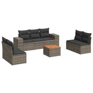 vidaXL Patio Sofa Set with Cushions Outdoor Furniture 8 Piece Poly Rattan - Gray - 1 of 4