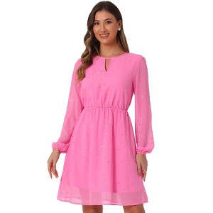 INSPIRE CHIC Women's Choker V Neck Vintage Flared Gilding Metallic Shiny Star A-Line Dress - 1 of 4