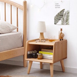 Solid Beech Wood Bedside Table, Modern Minimalist Nightstand with Open Shelf, Bedside Cabinet for Bedroom or Living Room - Panipeachy - 1 of 4