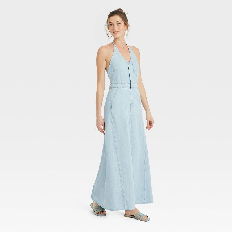 Women's Halter Neck Denim Maxi Dress - Universal Thread™ Blue, 1 of 4
