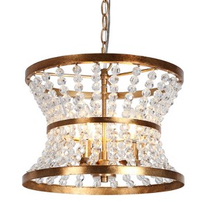 LNC Bulbiferum 3-Lights 13.8" Luxury and Glam Drum Small Chandelier,Distressed Gold with Clear Beads - 1 of 4