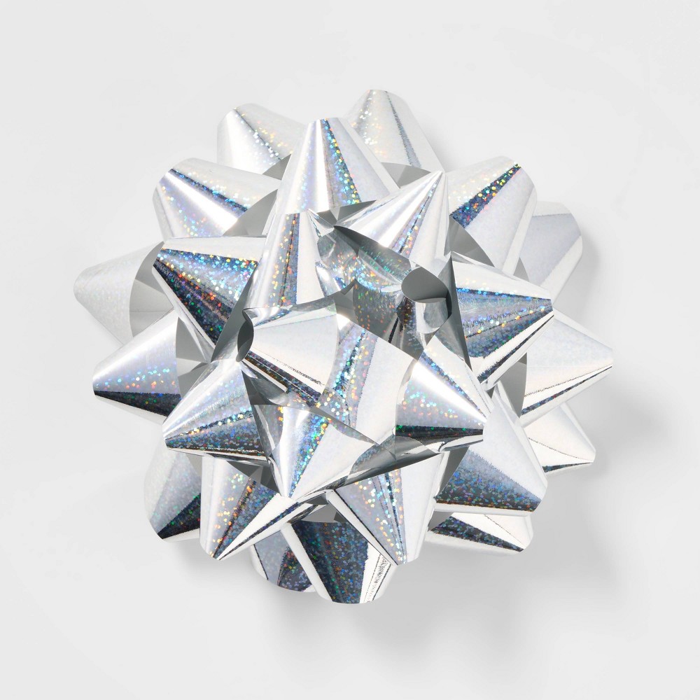 Giant Christmas Bow Sparkle Holographic Silver - Wondershop