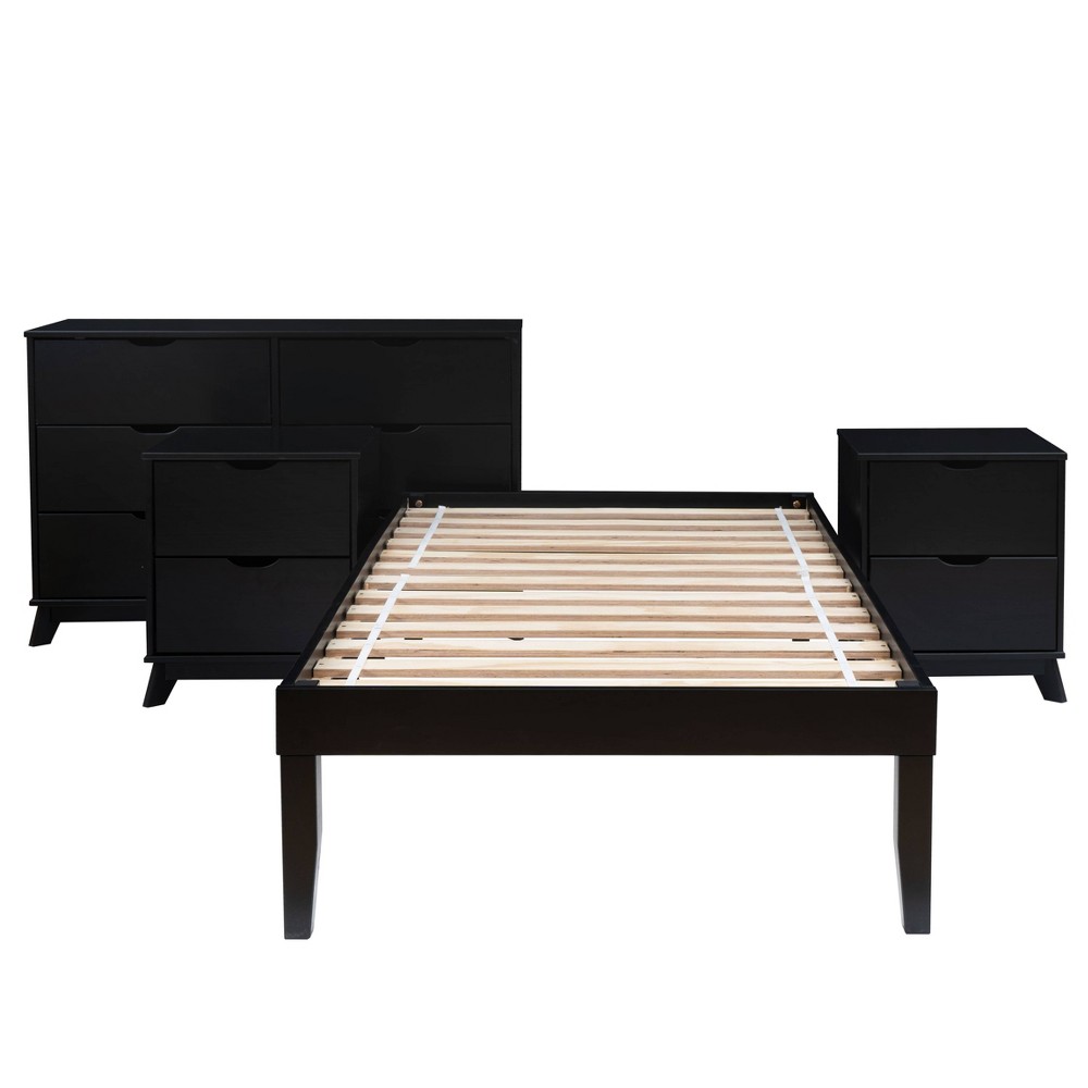 Powell Pensy Twin Platform Bed Dresser and 2 Nightstands Black