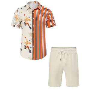 Men's Hawaiian Shirt 2 Pieces Sets Floral Printed Short Sleeve Shirts and Shorts Summer Beach Outfits with Pockets - 1 of 4