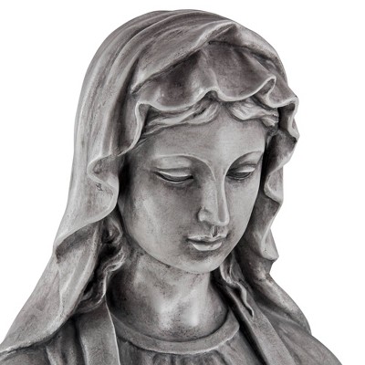 Gray Stone Finish Ceramic Virgin Mary Outdoor Statue 29" Tall