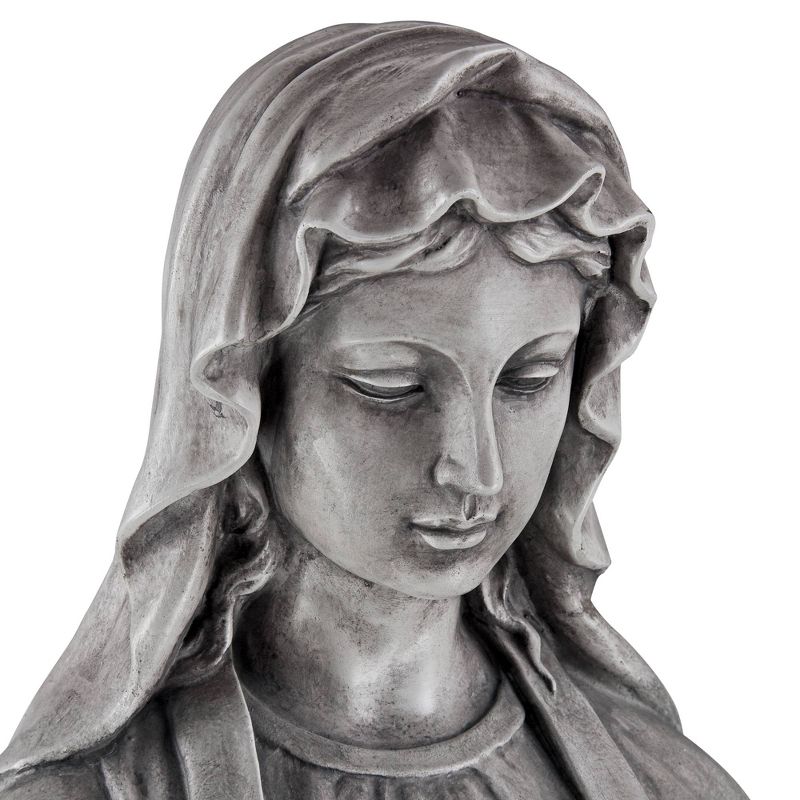 John Timberland Virgin Mary Statue Sculpture Decor Outdoor Garden Front Porch Patio Yard Outside Home Balcony Gray Stone Finish Ceramic 29" Tall, 3 of 9